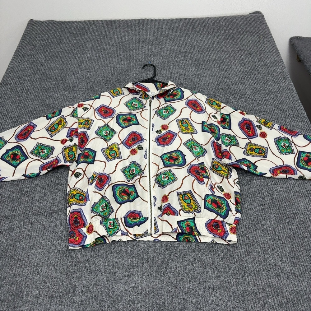 Vintage Euro Joy Jacket Womens S Multi Color Silk Patterned Full Zip Retro Style
